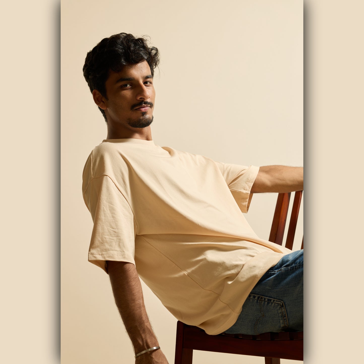 Beige Drop Shoulder T-Shirt