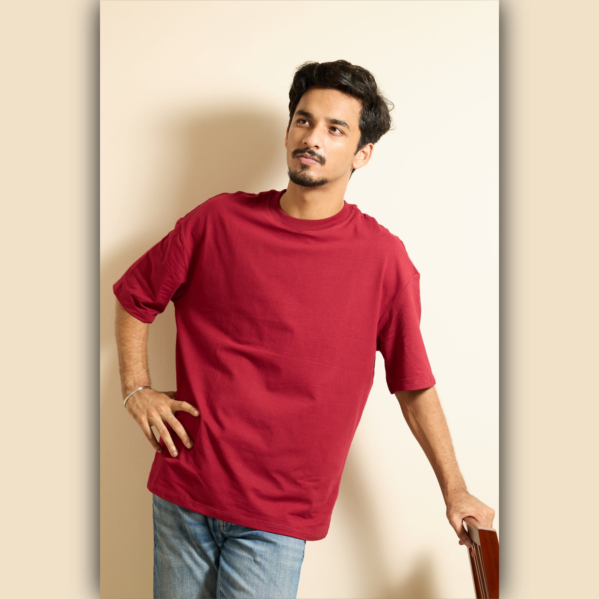 Maroon Drop Shoulder T-Shirt S