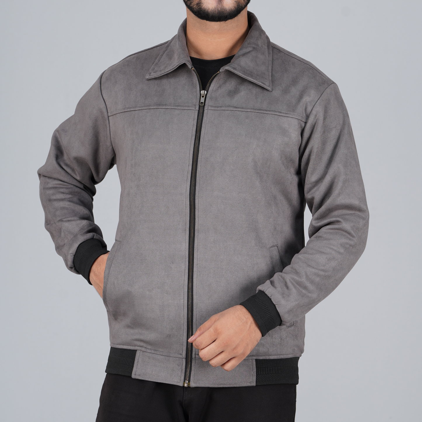 Classic Grey Zip-Up Collared Jacket | MP-820