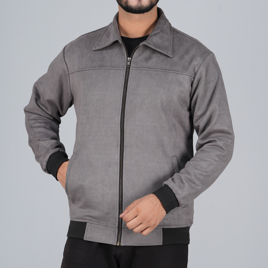 Classic Grey Zip-Up Collared Jacket | MP-820