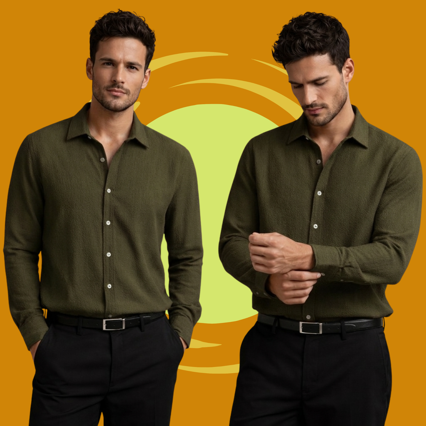 Olive Green Premium Textured Shirt – Minimal & Smart Casual Fit| F-2013