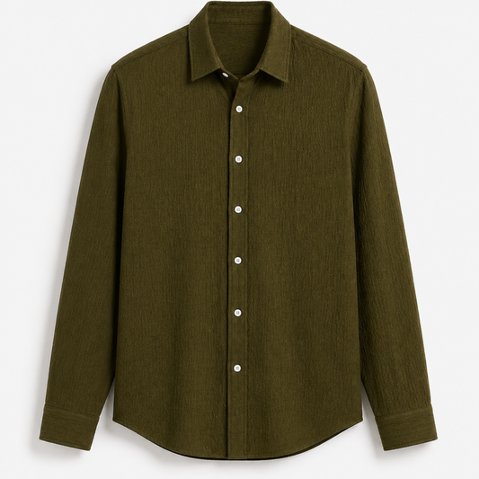 Olive Green Premium Textured Shirt – Minimal & Smart Casual Fit| F-2013
