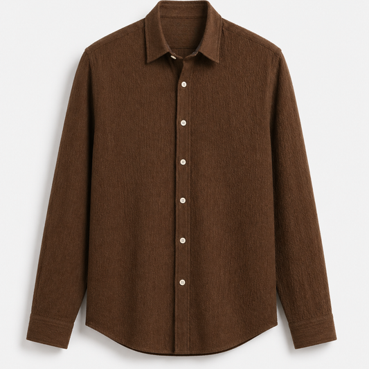 Cocoa Brown Premium Textured Shirt – Rich & Elegant Casual Fit| F-2014