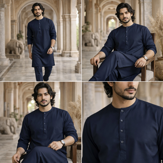 Navy Blue Classic Ethnic Panjabi Set | P-0011