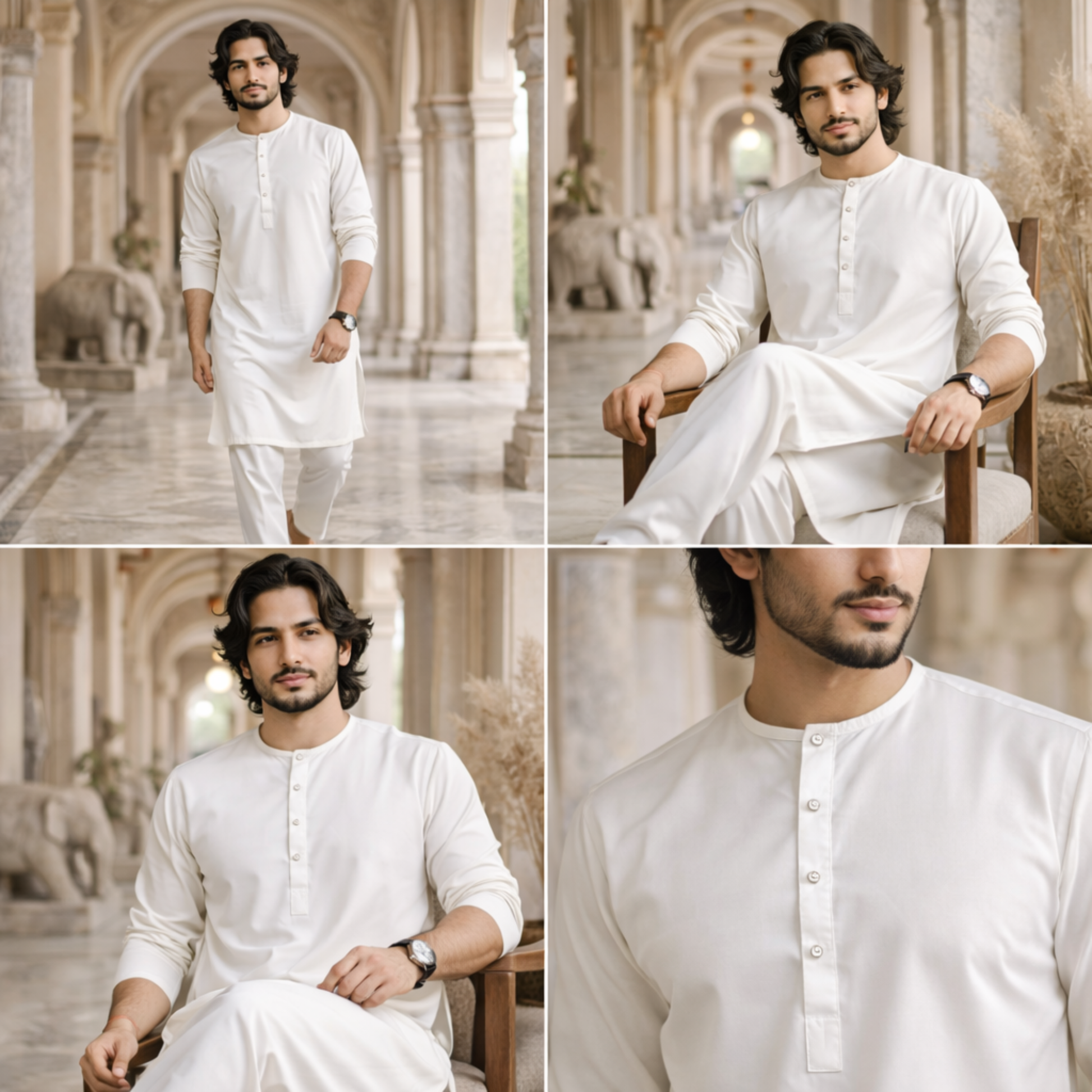 White Traditional Panjabi Set P 002 Mount Blue white-traditional-panjabi-set-p-002-mount-blue