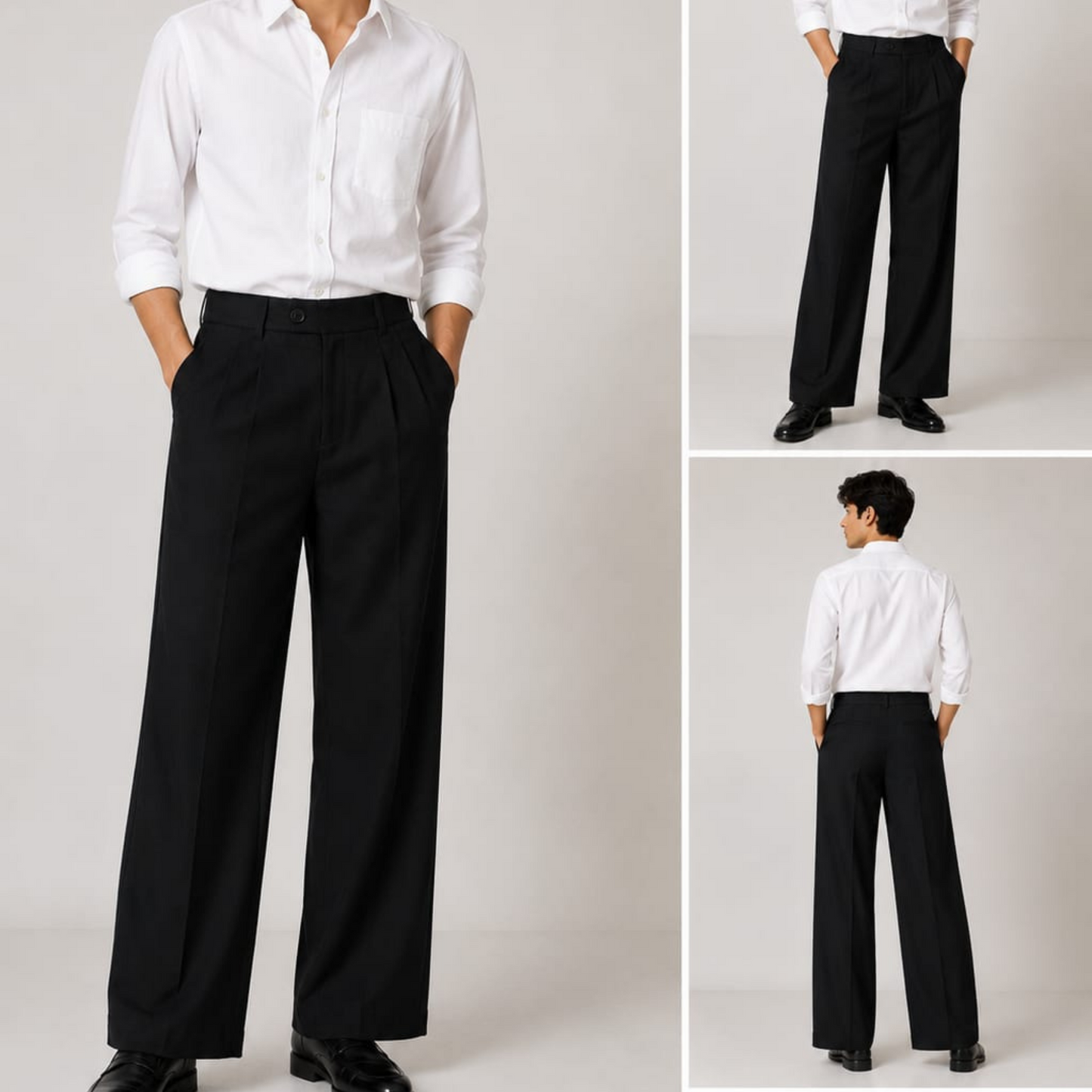 Korean Wide Leg Pleated Pants for Men - Black