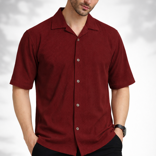 Mount Blue Cuban Collar Textured Shirt|H-204