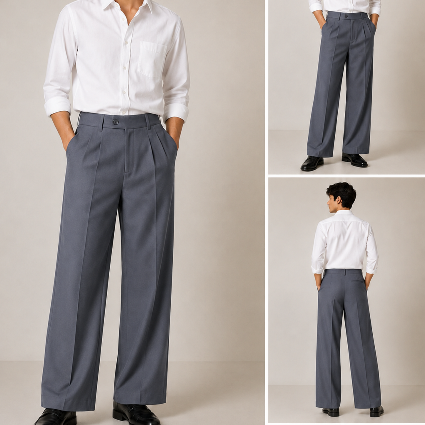 Korean Wide Leg Pleated Pants for Men - Slate Blue