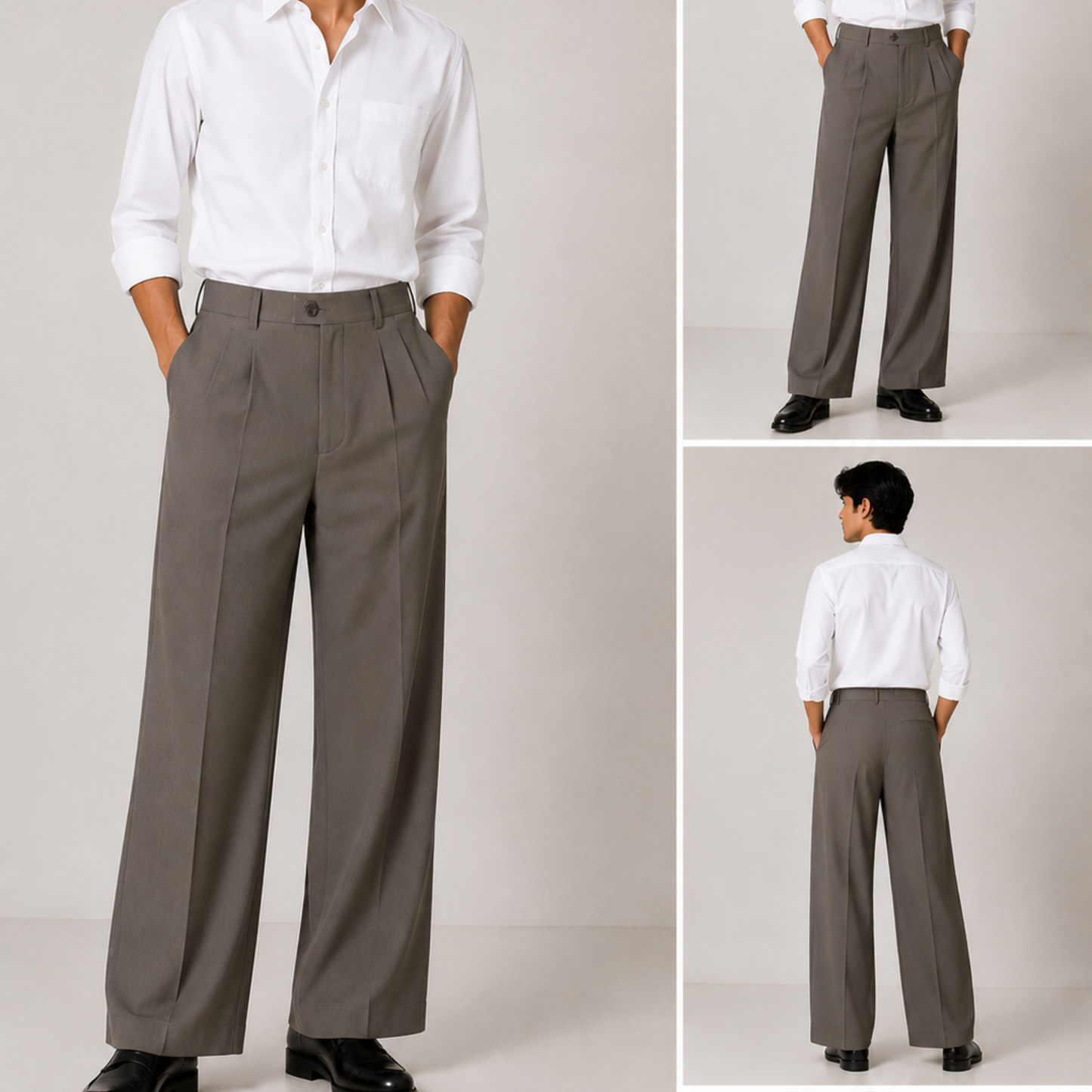 Korean Wide Leg Pleated Pants for Men - Grey