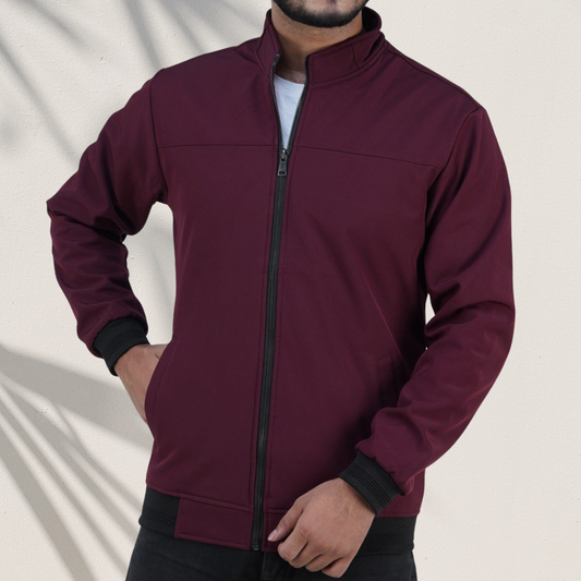 Modern Stand Collar Jacket - Rich Maroon - Bonded Fabric - BH-400