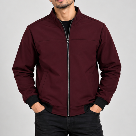 Modern Stand Collar Jacket - Rich Maroon - Bonded Fabric - BH-400