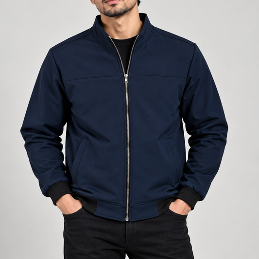 The Smart Layer: Navy Stand-Collar Jacket - Metal Zip - BH-390