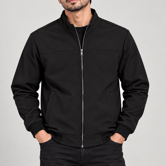 BH-450 | Black Zip-Up Jacket - Bonded Fabric - Contemporary Style