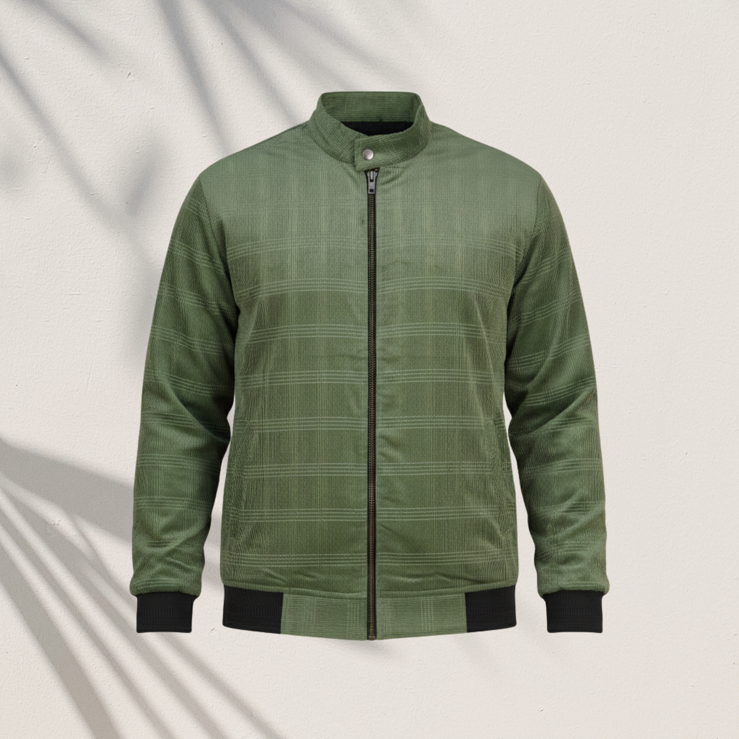 Olive Green Fine Check Bomber Jacket