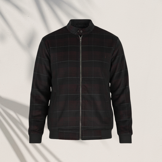 Subtle Charcoal Check Zip-Up Jacket