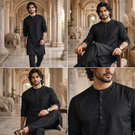 Classic Black Ethnic Panjabi Set | P-001