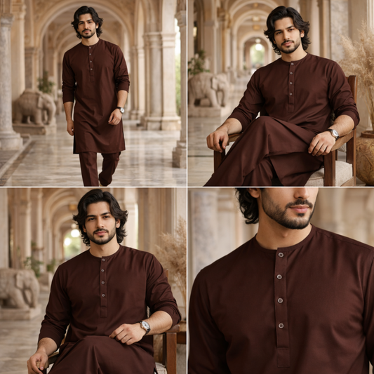 Coffee Ethnic Panjabi Set | P-003