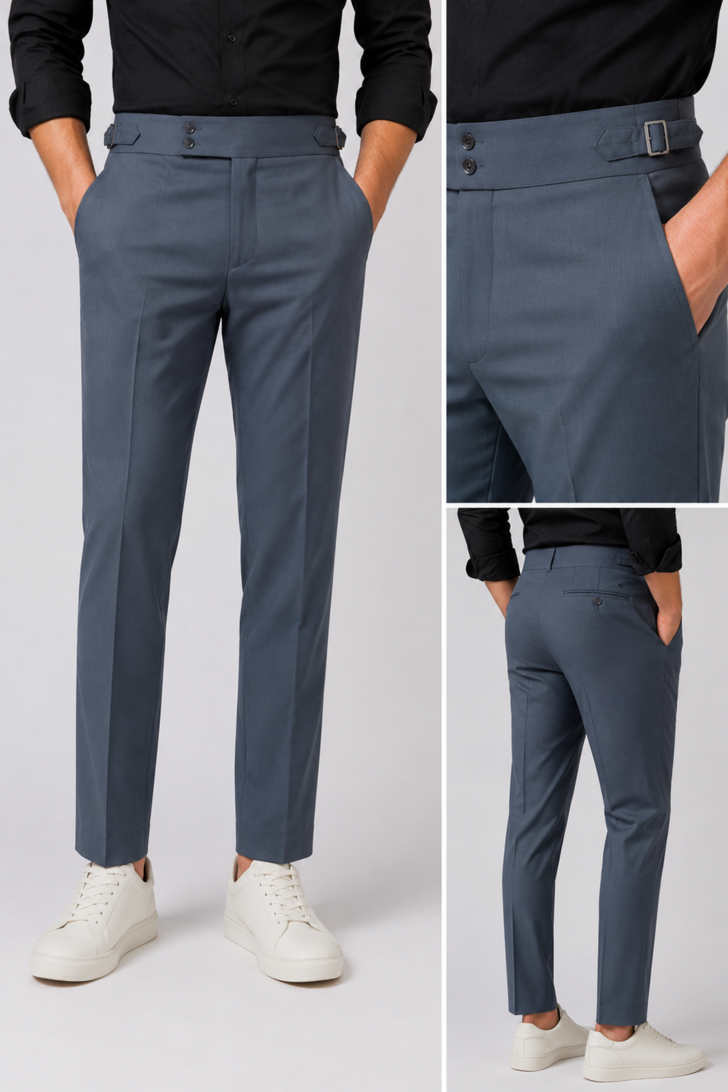 Premium Steel Blue Gurkha Formal Pant – Premium Slim Fit