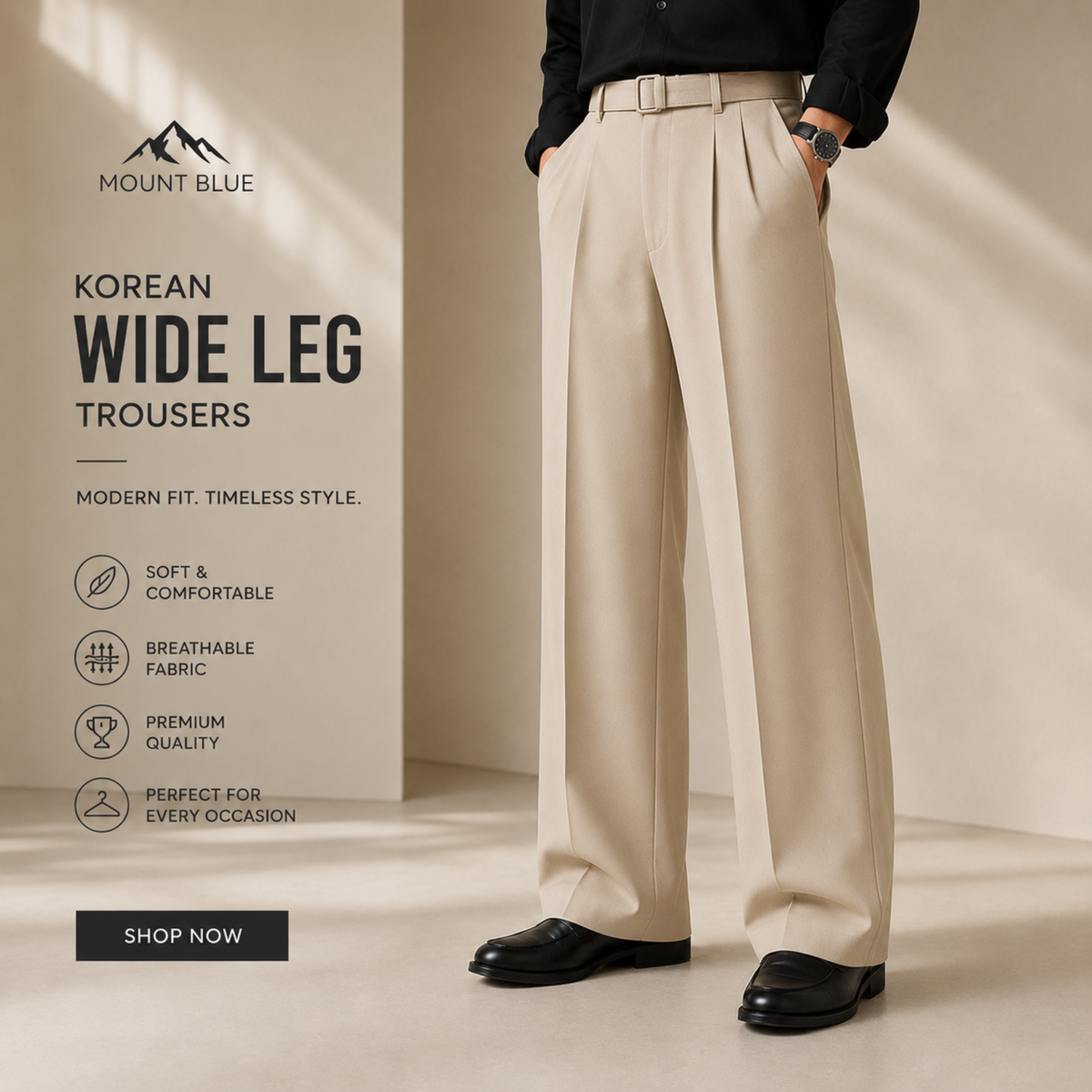 Premium Korean Wide Leg Pant | Sand Beige