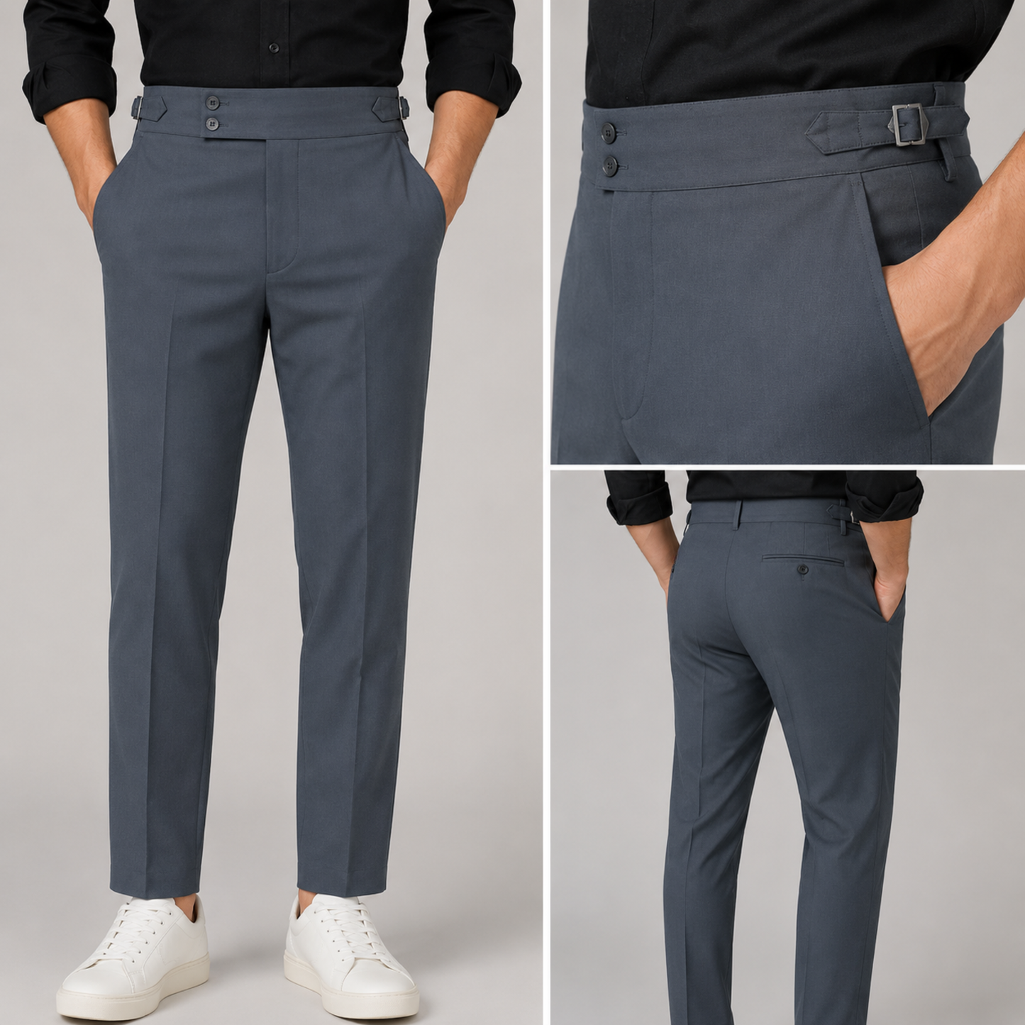 Premium Steel Blue Gurkha Formal Pant – Premium Slim Fit