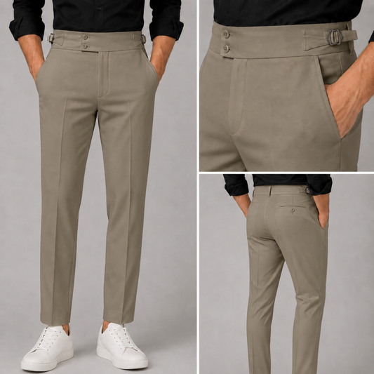 Classic Stone Taupe Gurkha Formal Pant – Premium Slim Fit
