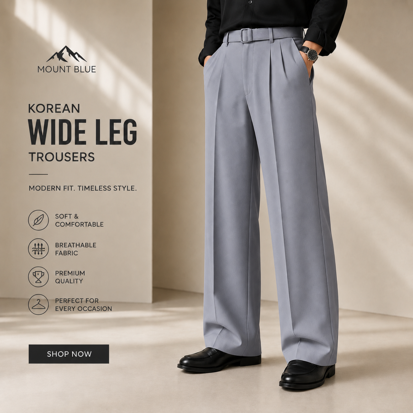 Premium Korean Wide Leg Pant | Mist Blue
