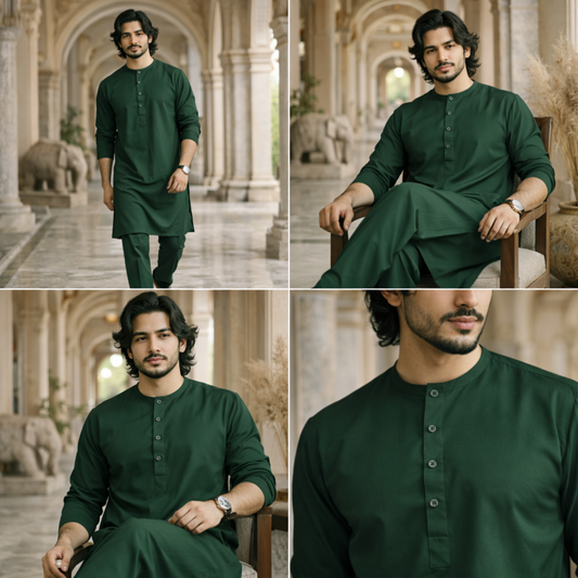Bottle Green Elegant Panjabi & Pajama Set | P-0010