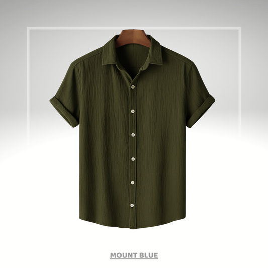 Olive Green Premium Textured Shirt – Soft & Breathable Summer Fit|H-705